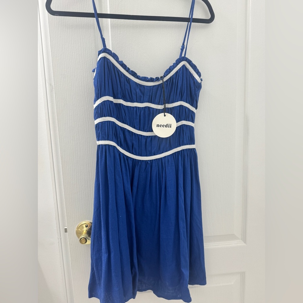 Blue with White Stripe Flowy Mini Dress (NWT)